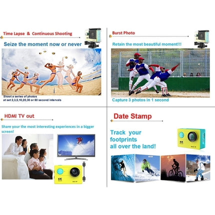 H9 4K Ultra HD1080P 12MP 2 inch LCD Screen WiFi Sports Camera, 170 Degrees Wide Angle Lens, 30m Waterproof, H9 4K (Black)