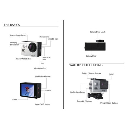 H9 4K Ultra HD1080P 12MP 2 inch LCD Screen WiFi Sports Camera, 170 Degrees Wide Angle Lens, 30m Waterproof, H9 4K (Black)