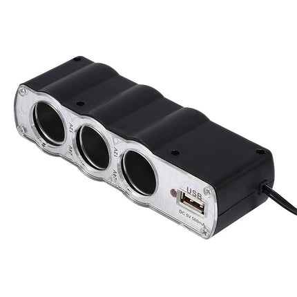 WF-0120 12V / 24V 3 Way Triple Sockets USB Car Cigarette Lighter Socket Splitter Charger, WF-0120