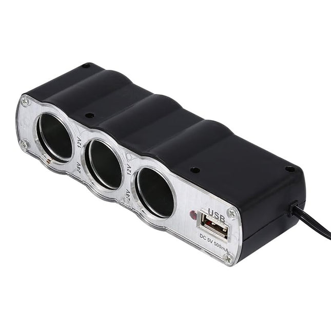 WF-0120 12V / 24V 3 Way Triple Sockets USB Car Cigarette Lighter Socket Splitter Charger