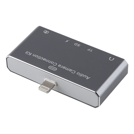D-198 5 in 1 8 Pin to USB HUB +USB-C / Type-C + 3.5mm Earphone + SD + TF Card Reader for MacBook, PC, Laptop, Smart Phones