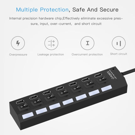 7 Ports USB Hub 2.0 USB Splitter High Speed 480Mbps with ON/OFF Switch / 7 LEDs, 7 Ports (White), 7 Ports (Black)