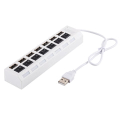 7 Ports USB Hub 2.0 USB Splitter High Speed 480Mbps with ON/OFF Switch / 7 LEDs, 7 Ports (White), 7 Ports (Black)