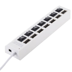 7 Ports USB Hub 2.0 USB Splitter High Speed 480Mbps with ON/OFF Switch / 7 LEDs, 7 Ports (White), 7 Ports (Black)