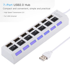 7 Ports USB Hub 2.0 USB Splitter High Speed 480Mbps with ON/OFF Switch / 7 LEDs, 7 Ports (White), 7 Ports (Black)