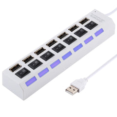 7 Ports USB Hub 2.0 USB Splitter High Speed 480Mbps with ON/OFF Switch / 7 LEDs, 7 Ports (White), 7 Ports (Black)