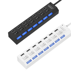 7 Ports USB Hub 2.0 USB Splitter High Speed 480Mbps with ON/OFF Switch / 7 LEDs, 7 Ports (White), 7 Ports (Black)