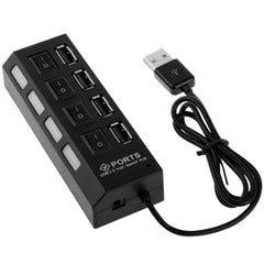 4 Ports USB Hub 2.0 USB Splitter High Speed 480Mbps with ON/OFF Switch, 4 LED, 4 Ports with 4 LED (Black)