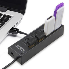 4 Ports USB Hub 2.0 USB Splitter High Speed 480Mbps with ON/OFF Switch, 4 LED, 4 Ports with 4 LED (Black)