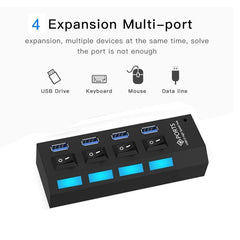 4 Ports USB 3.0 HUB, Super Speed 5Gbps, Plug and Play, Support 1TB , 4 Ports (Black), 4 Ports (White)