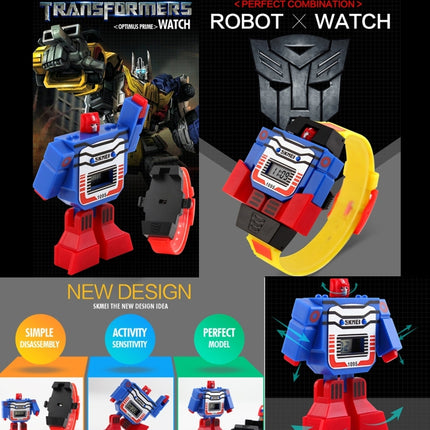 SKMEI Transformation Toy Shape Changing Removable Dial Digital Movement Children Watch with PU Plastic Cement Band
