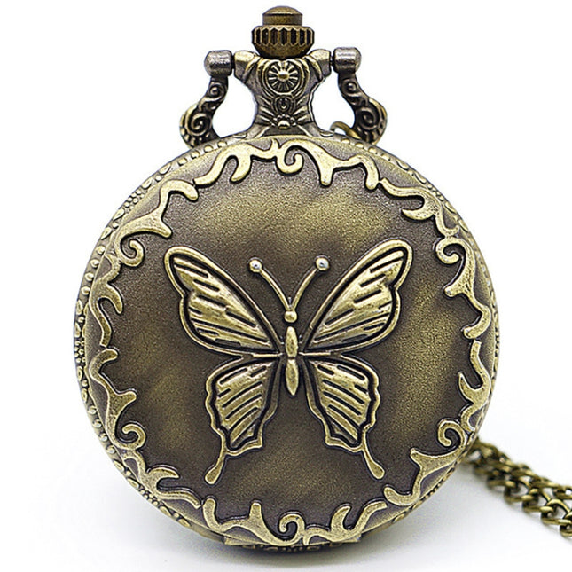 Butterfly Pattern Zinc Alloy Chain Analog Quartz Pocket Watch, Butterfly Pattern