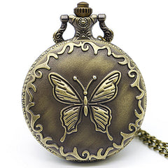 Butterfly Pattern Zinc Alloy Chain Analog Quartz Pocket Watch, Butterfly Pattern