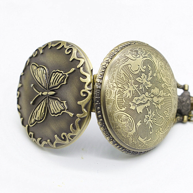 Butterfly Pattern Zinc Alloy Chain Analog Quartz Pocket Watch, Butterfly Pattern