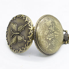 Butterfly Pattern Zinc Alloy Chain Analog Quartz Pocket Watch, Butterfly Pattern