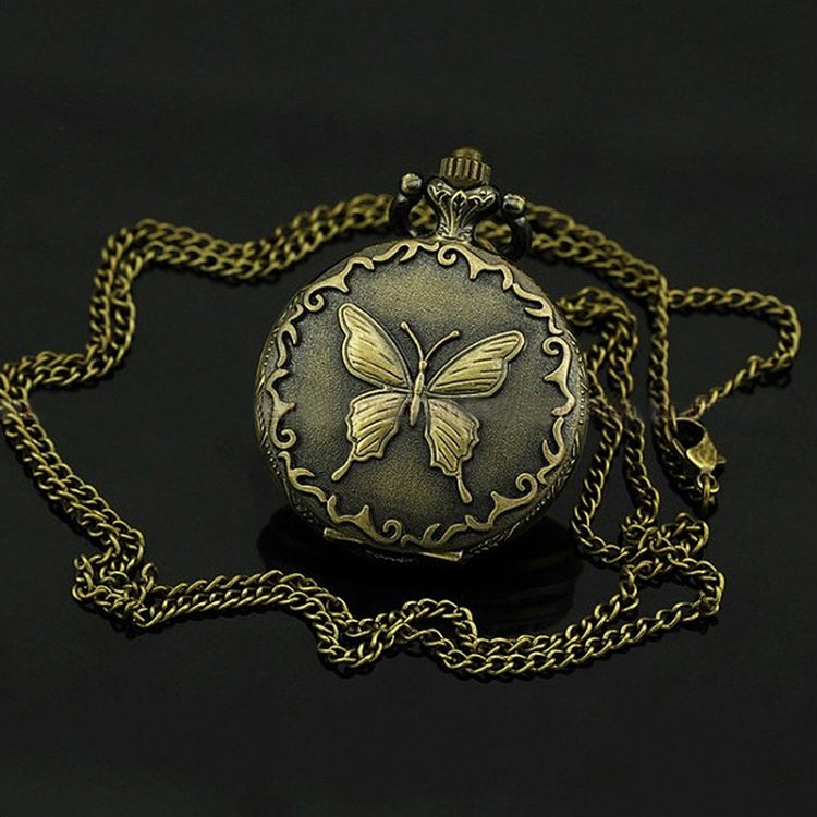 Butterfly Pattern Zinc Alloy Chain Analog Quartz Pocket Watch, Butterfly Pattern