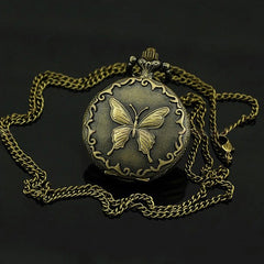 Butterfly Pattern Zinc Alloy Chain Analog Quartz Pocket Watch, Butterfly Pattern