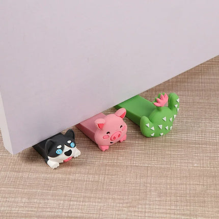 Cartoon Door Stop Silicone Reusable Shock Absorbent Block Wedge Doorstops Door Handle Stopper Home Door Anti-collision Stopper