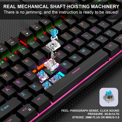 Mechanical Keyboard Wired 16 RGB Backlit 61/87/104Key Esports Gaming Keyboard Hot-Swappable Ergonomic Keyboard for PC Laptop