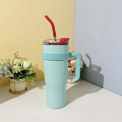 New Insulated Cup Bingba Cup 304 Stainless Steel Water Cup for Girls with Straw Large Capacity 1.2L