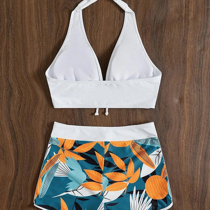 2023 Halter Bikini Set Short Swimsuit Women High Waist Swimwear Female Printed Bathers Swimming Bathing Swim Suit Beachwear