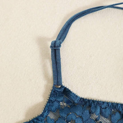 1 Set Elegant Erotic Lace Embroidery Breathable Fabric Lingeries : Push-Up Bra, Low Waist Sheer Panty - Ultimate Valentine's Day