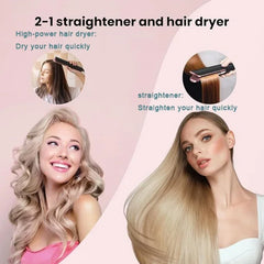 2-in-1 Hair Straightener and Dryer Combo - Negative Ion Heating Flat Iron for Quick, Long - Lasting Hair Styling at Home，salon