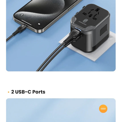 ASOMETECH International Travel Adapter USB Charger 2 USB and 2 Type C Port All-in-one Wall Charger for US EU UK AUS Travel