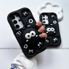 3D Black briquettes Grip Tok Holder Silicon Soft Phone Case For Samsung Galaxy S25 Ultra S24 S23 Ultra S21 FE