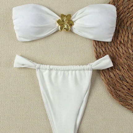 "2025 Sexy Bandeau Push-Up Bikini Set - Brazilian Thong Swimwear for Women"