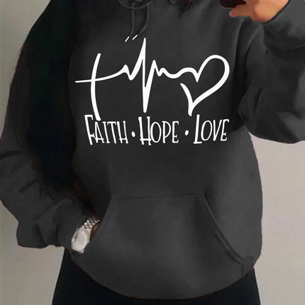 Faith Hope Love Letter Graphic Women Hoody Street Casual Loose Sweatshirt Autumn Fleece Hooded Hip Hop O-Neck Clothing Female
