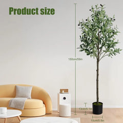 5FT Large Artificial Faux Olive Tree Fake Potted Olive Silk Tree Green Leafs Big Tree Branch For Home Office Party Outdoor Decor