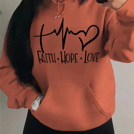 Faith Hope Love Letter Graphic Women Hoody Street Casual Loose Sweatshirt Autumn Fleece Hooded Hip Hop O-Neck Clothing Female