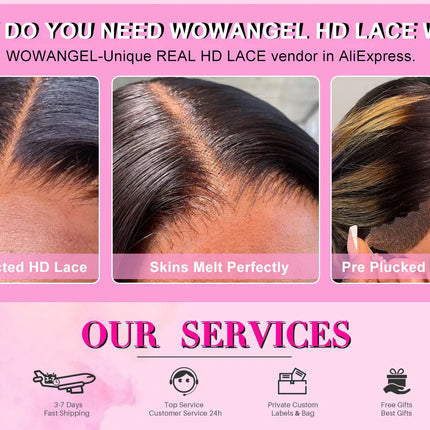 Wow Angel 250% 13x6 HD Full Lace Frontal Wigs Large Lace Size Straight 34in Remy Human Hair Wigs Pre Plucked Brazilian Hair