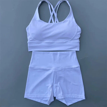 Solid Color gym bike Yoga Set short Legging +cross sport bra Tracksuit  Athletic Women Gym Suit Comprehensive Training Jogging