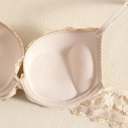 1 Set Elegant Erotic Lace Embroidery Breathable Fabric Lingeries : Push-Up Bra, Low Waist Sheer Panty - Ultimate Valentine's Day