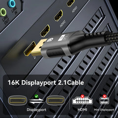 16K DP 2.1 8K@120Hz 4K@240Hz 80Gbps HDR Video Audio Displayport Cable Display Port for Laptop TV Xbox Projector Gaming Monitor