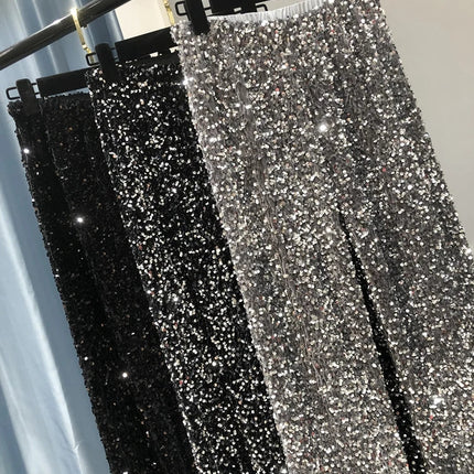 The New Women's Fashion Trendy Sparkling Gold Pants Relaxation of Tall Waist Wide-legged Pants Women's South Korean Style