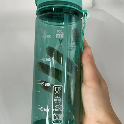 800ml Sports Water Bottle with straw For Camping Hiking Outdoor Plastic Transparent BPA Free Bottle For men Drinkware