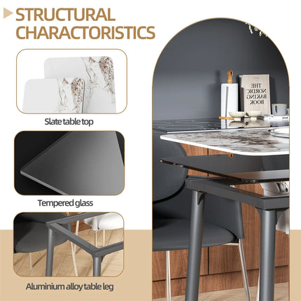 Ink Texture Sintered Stone & Glass Top Kitchen Dining Table No Chairs Rectangle Slate Dinner Table for Restaurant Cafe 1.4/1.6M