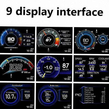 Car Head up Display, OBDⅡ+GPS Smart Gauge High Definition Speedometer Car Diagnostic Tool OBD Fault Code Elimination