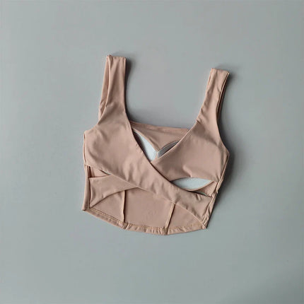 One-piece Cup Cross Back Sports Bra Women's Shockproof Tank Top Running Fitness Bra Quick Drying Breathable Yoga Bra