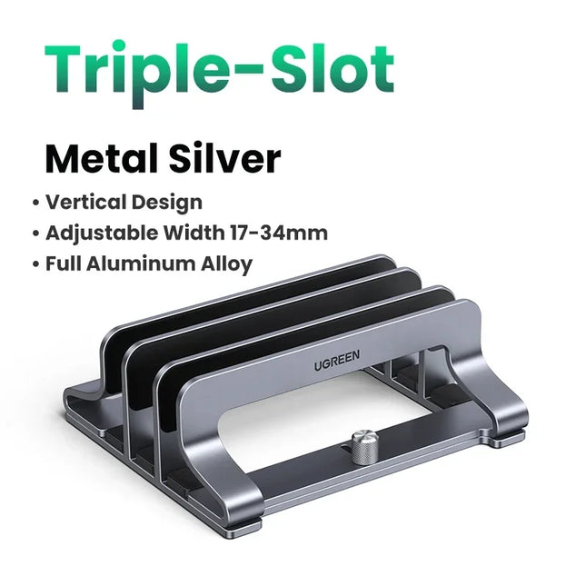 UGREEN Vertical Laptop Stand For MacBook Air Pro Triple Slots Aluminum Notebook Stand For MacBook Pro Tablet iPad Phone Holder