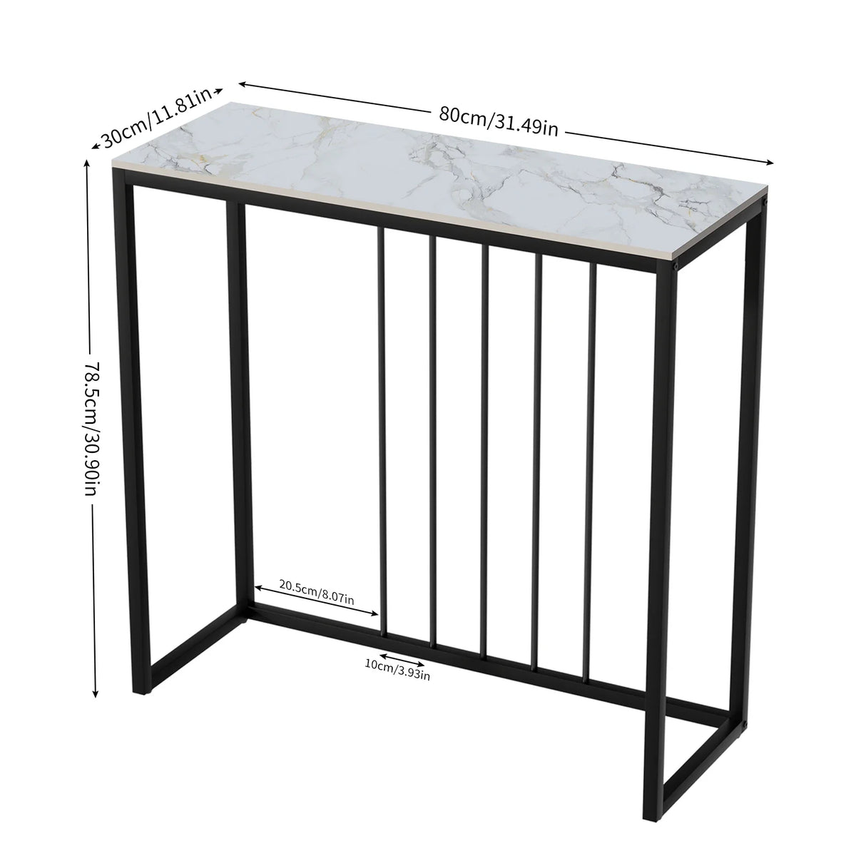 80CM Long Rectangle Marble Console Table for Living Room Entryway Accent Table Metal Frame