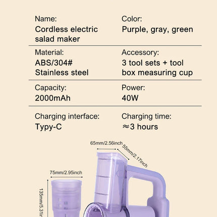 Electric Cheese Grater Portable Salad Maker With 3 Different Shapes of Blades 40W Electric Rotary Slicer Shredder ABS304