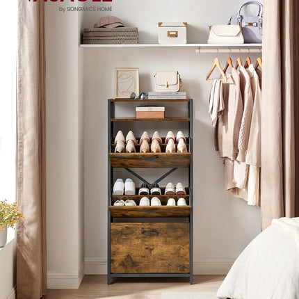 VASAGLE Shoe cabinet, high shoe storage cabinet with 3 folding doors, in the hallway for 12-18 pairs of shoes, space saving