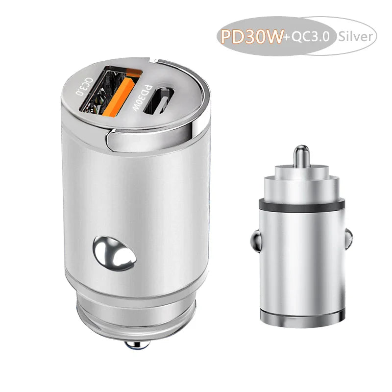 100W USB Car Charger Mini Fast Charging Dual Ports Phone Charger Type C QC3.0 PD Car Chargers for IPhone Xiaomi Huawei Samsung