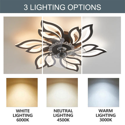 KOMORE Modern Flower Shape Ceiling Fan with Light with 3 Color temperature 6 Speeds for Office, Living Room, Bedroom