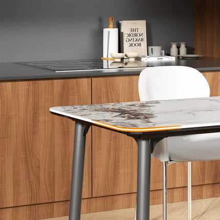 Ink Texture Sintered Stone & Glass Top Kitchen Dining Table No Chairs Rectangle Slate Dinner Table for Restaurant Cafe 1.4/1.6M