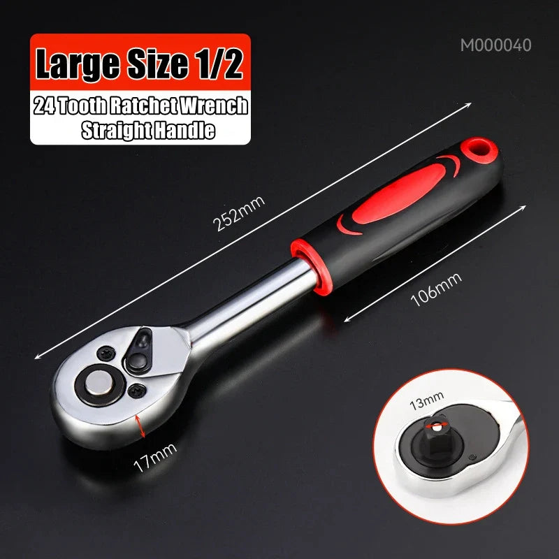 24/72 Tooth Quick Ratchet Wrench 1/2 1/4 3/8 3 Size Flying Wrenches Two-way Socket Wrench Repair Tools for for Vehicle Bicycle